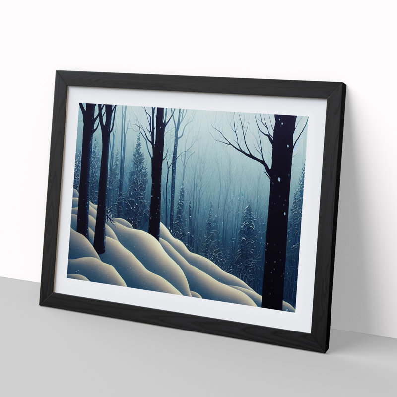XH1022-10203X Winter Forest Pine Trees Vol.1 - Single Picture Frame Print, 25cm H x 34cm W x 2cm D, Black