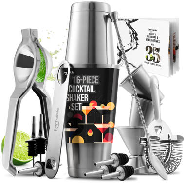 Cocktail Mixology Shaker Set Black Gun Metal - 16-Piece Bartender