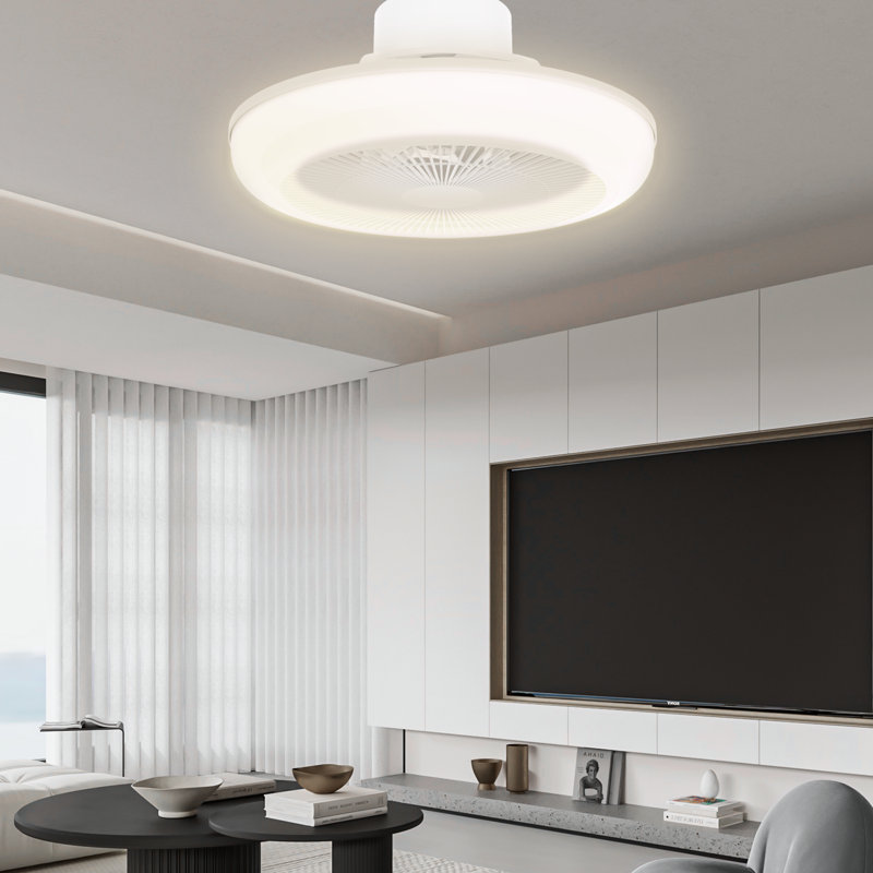 Ventilateur de plafond blanc avec lumières et ventilateurs de plafond à DEL à intensité variable avec haut-parleur Bluetooth 7 lumières DEL RVB 6 vitesses