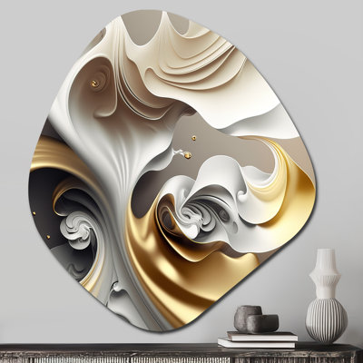 Abstract Geode Liquid - Marble Asymmetrical Metal Print Wall Art, Cream Irregular Shape Metal Wall Decor