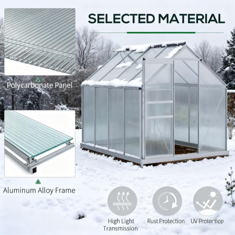 Serre en polycarbonate avec évent de toit et gouttière