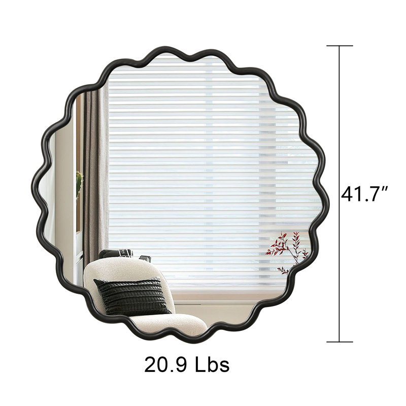 " natural wood wavy vanity mirror | modern wall decor for bathroom, bedroom, living room, dining room, cloakroom & entryway