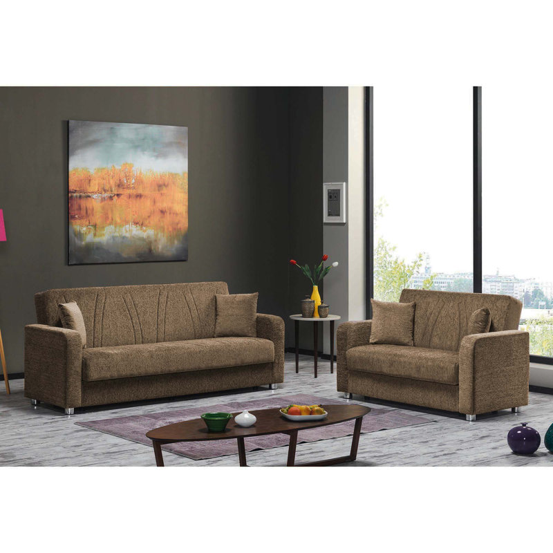 PrimeNest Gravita Collection Upholstered Convertible Loveseat with Storage, Beige