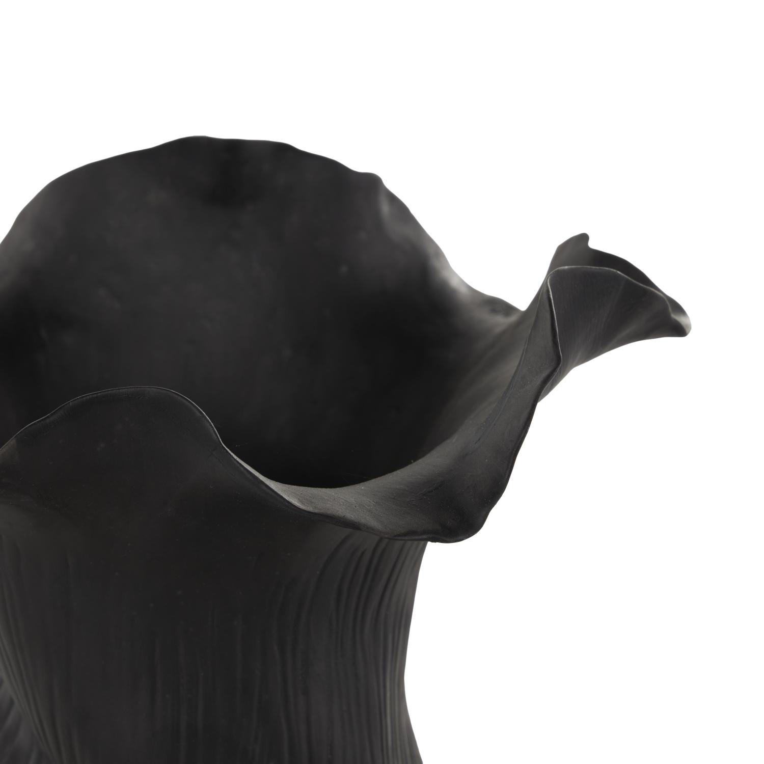Bia Cole And Ceramic Floral Inspired Abstract Vase With Linear Grooves, Black