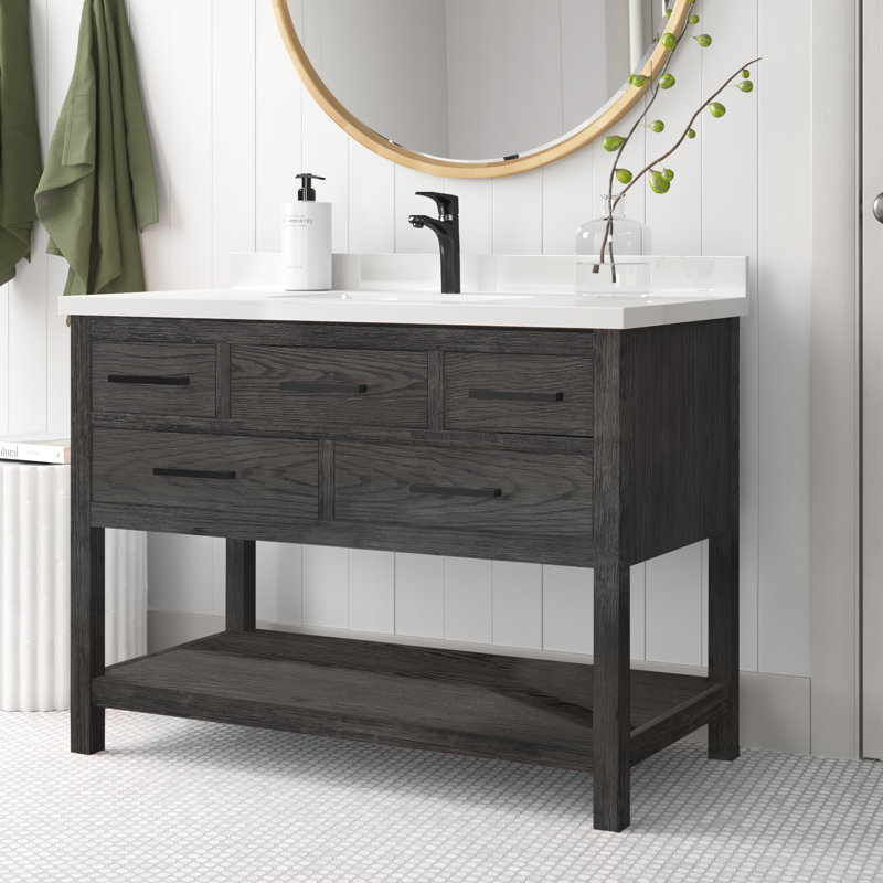 Betty 42'' Single Bathroom Vanity with Quartz Top, Weathered Gray
