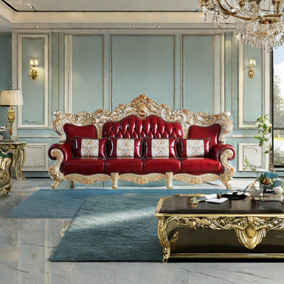 Ardito 129.9'' Genuine Leather Rolled Arm Sofa