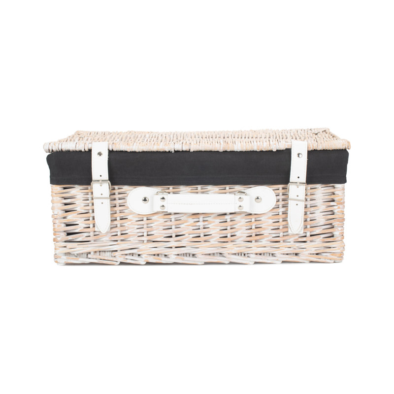 Wicker Hamper Basket with Lining, 19cm H x 46cm W x 30cm D, White/Black Lining