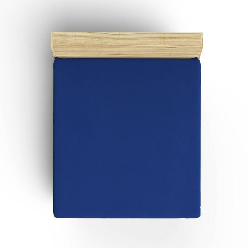 Drap 100% coton Egeo, Drap plat de 71 po x 94 po, Bleu foncé