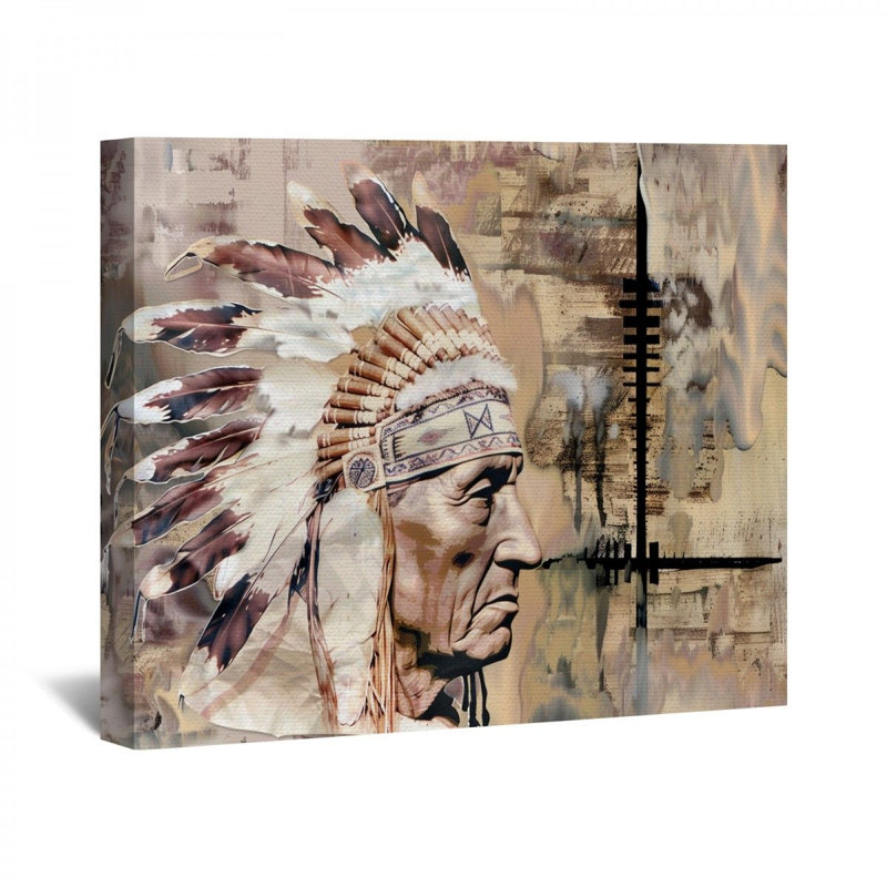 Amérindien sur toile, H 20 po x l 24 po