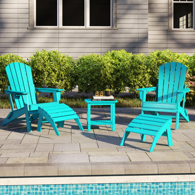5-piece Hdpe Plastic Adirondack Chair Set With Side Table & Ottomans – All-weather Outdoor Patio Conversation Set