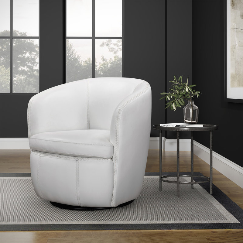 Brooksley Top Grain Genuine Italian Leather Swivel Barrel Chair (Set of 2), Snow
