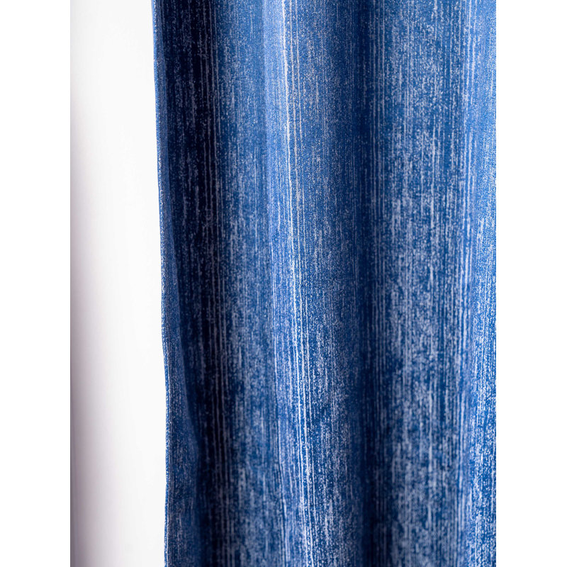 Decorative Grommet Curtains, 360 GSM Poly Cotton Jacquard Fabric, Plain Solid Textured, Dark Blue, 48" x 63", Set of 2 Panel