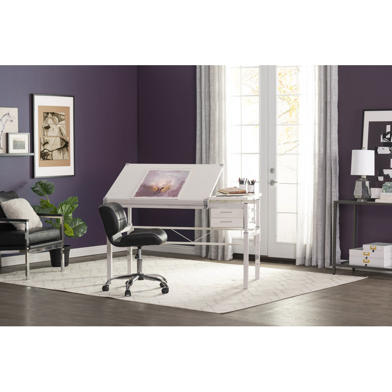 CraftMaster Adjustable Wood Drafting Table with Dual Top and Storage Drawers