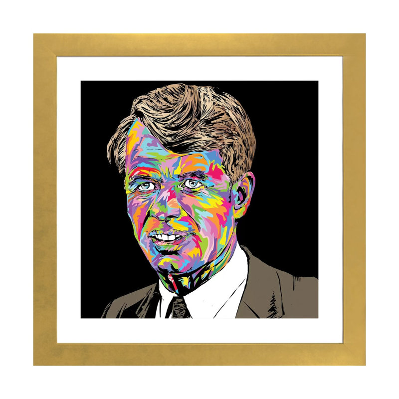 Robert Kennedy par Technodrome1 - impression d'art graphique, H 16 po x l 16 po x p 1 po, Papier encadré doré, Blanc