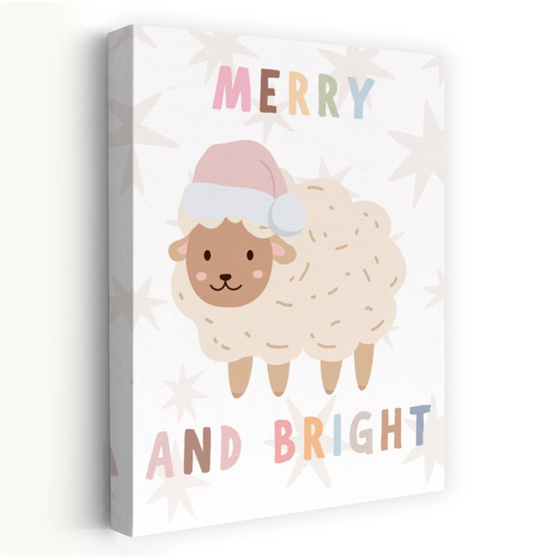 Cute Christmas Sheep Abstract Contemporary Animal Winter Wall Art Print 1 Piece Wrapped Canvas Wall Art
