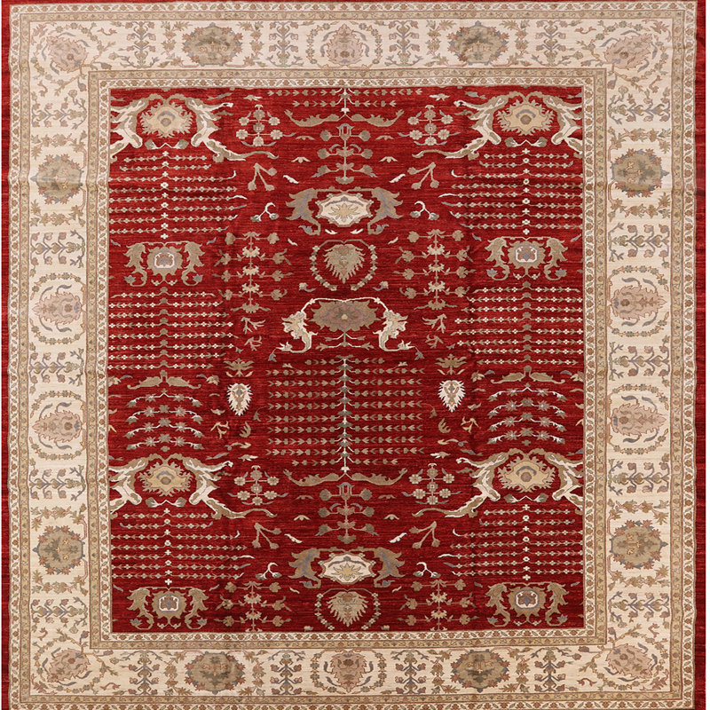Tapis oriental beige / rouge Janig, Carré 8 pi