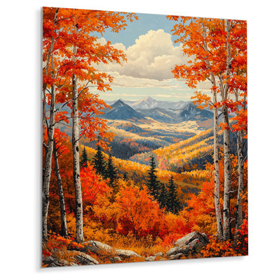 Feuilles d'automne dans les monts Vermount III - reproduction d'art traditionnelle en métal, art mural montagnes en métal