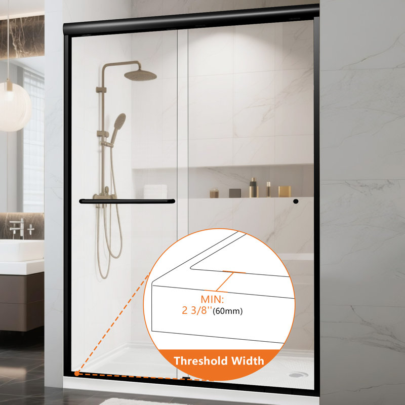 44" - 48" W x 72" H Adjustable Semi-Frameless Sliding Shower Door, Bypass Bath Enclosure with 1/4"(6mm) ANSI Tempered Safety Glass