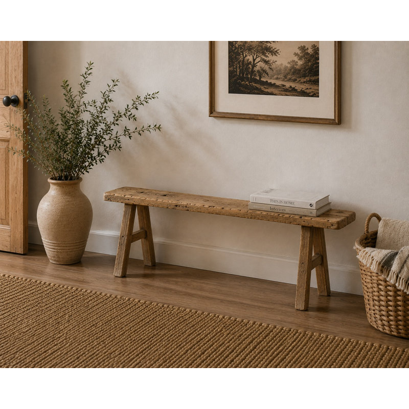 Lily's Living Vintage Noodle Bench, Weathered Natural Wood Finish , 20" H x 60" W x 5.5" D