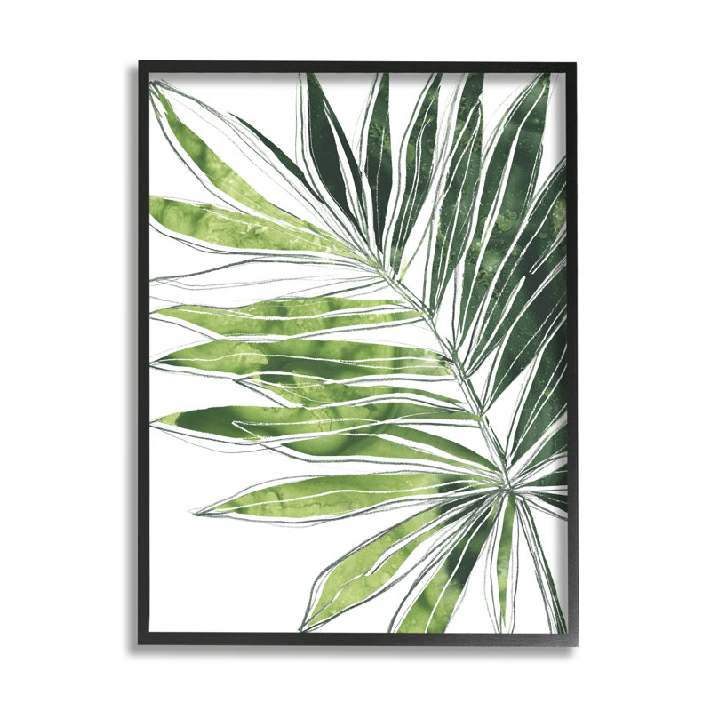 Dessin au trait de palmier tropical vert, Giclée encadrée noir minuit, H 30 po x l 24 po