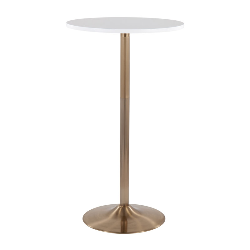 Table de salle à manger ou de bar contemporaine réglable en métal doré et bois blanc
