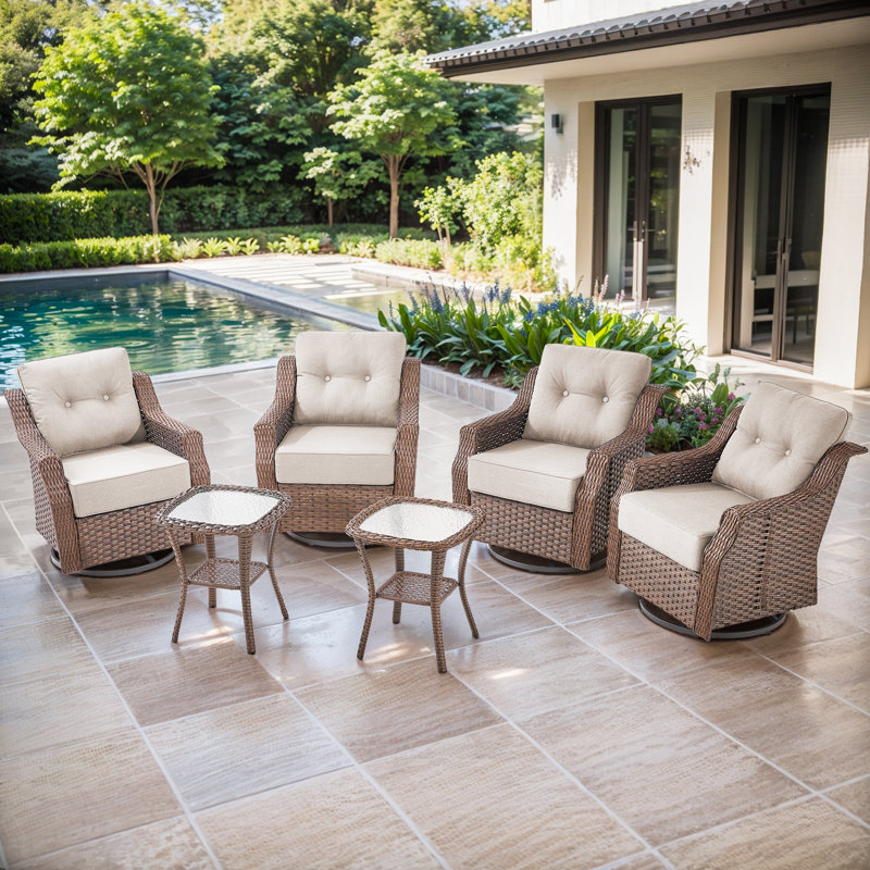 Ensemble de conversation d'extérieur en rotin et osier pour 4 personnes Acton, Beige