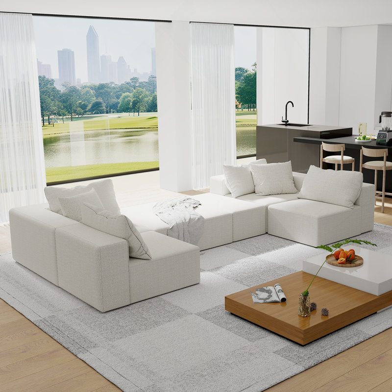 Versatile Modular Sectional Sofa Set For Stylish Living Rooms And Bedrooms, Beige Chenille