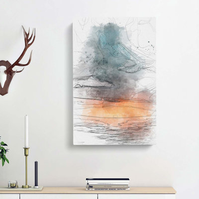 Sunset over Catalina Island in Abstract - Wrapped Canvas Drawing - Wrapped Canvas
