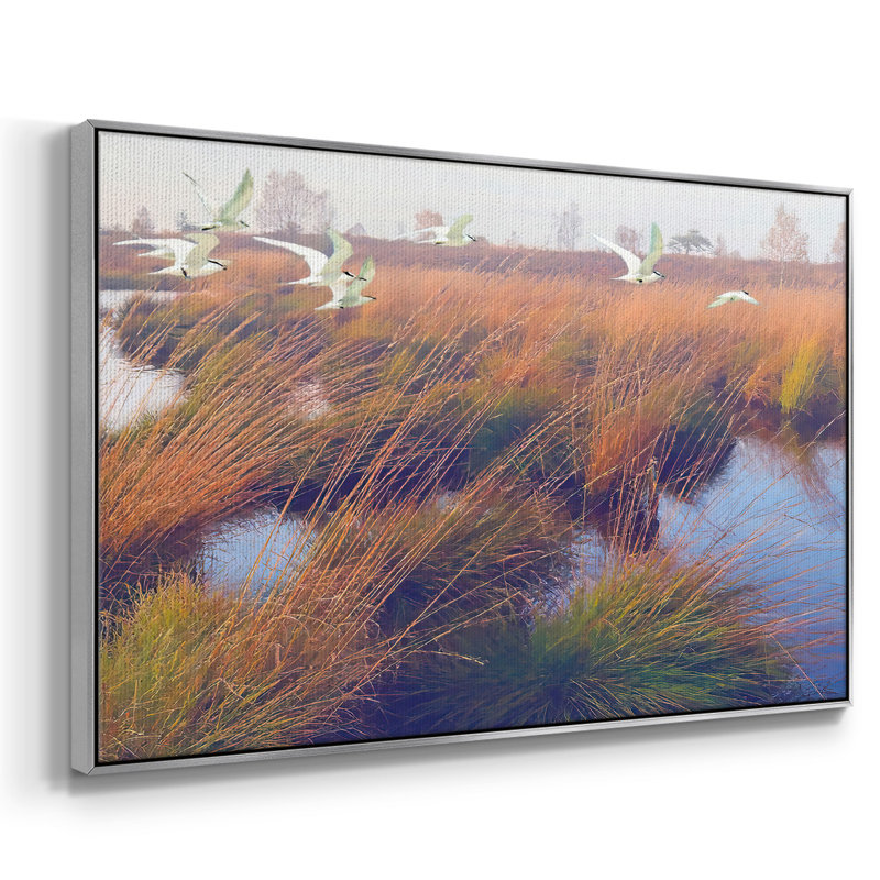 Marshland Hues II, peinture sur toile encadrée, H 27 po x l 41 po x P 2 po, Encadrement argenté