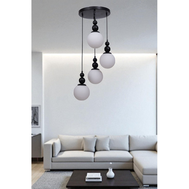 Lustre, Blanc/Noir, 4 étages, Quatre lumières