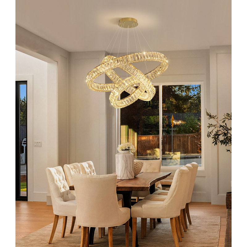 3 - Light Dimmable Led Crystal Chandelier, Gold