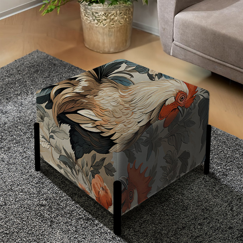 Country Rooster Prints - Animal Print Square Ottoman