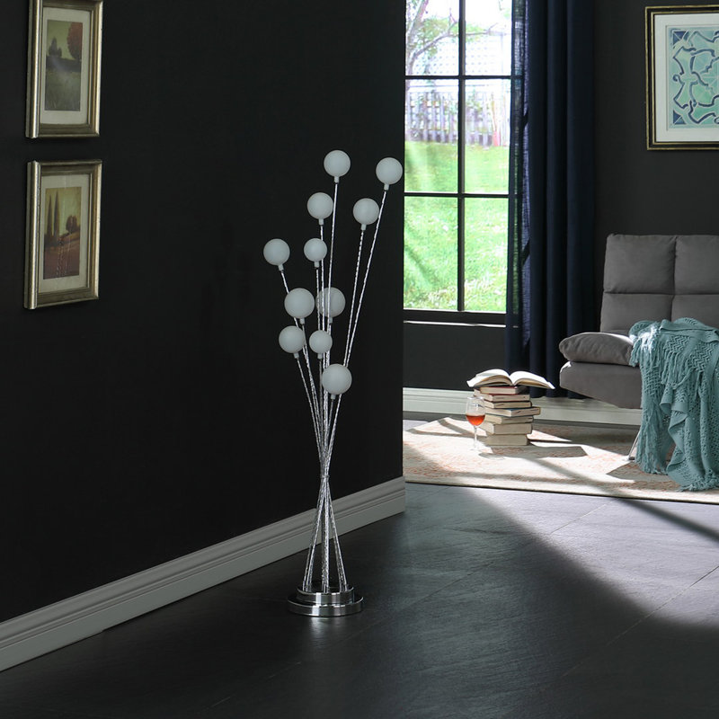 46" In 11-Light Acrylic Globe Aluminun Led Chrysanthe Metal Floor Lamp, Silver