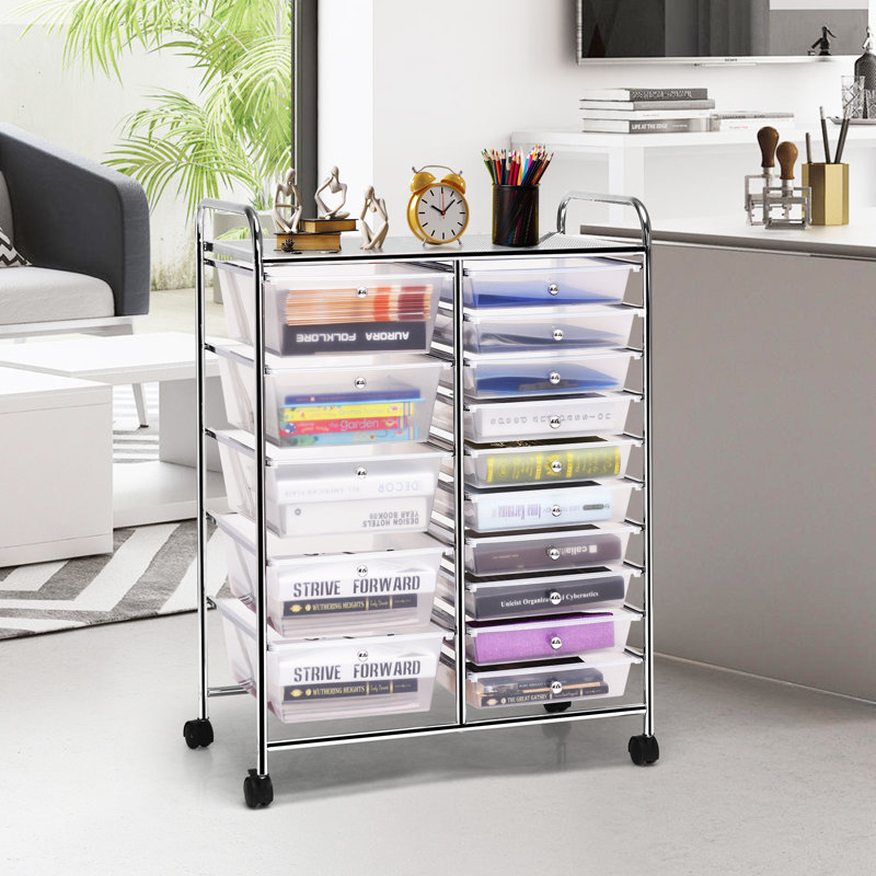 Barksdale 15-Drawer Utility Rolling Organizer Cart, White