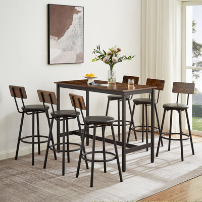 Pub High Dining Table 7 Piece Set,Bar Table Set for 6