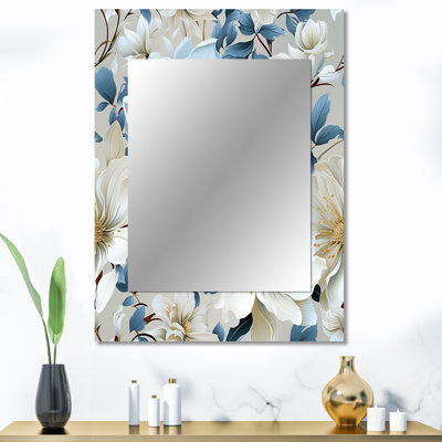 Arios, motif floral blanc et bleu - miroir mural décoratif floral