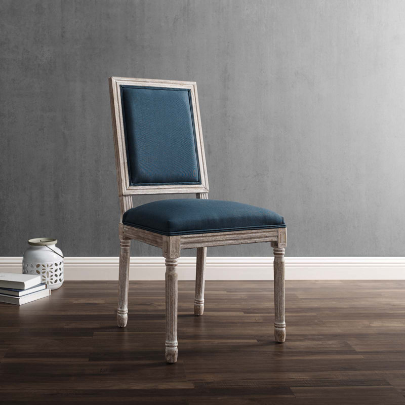 Modway Court French Vintage Upholstered Fabric Dining Side Chair, Natural, Blue