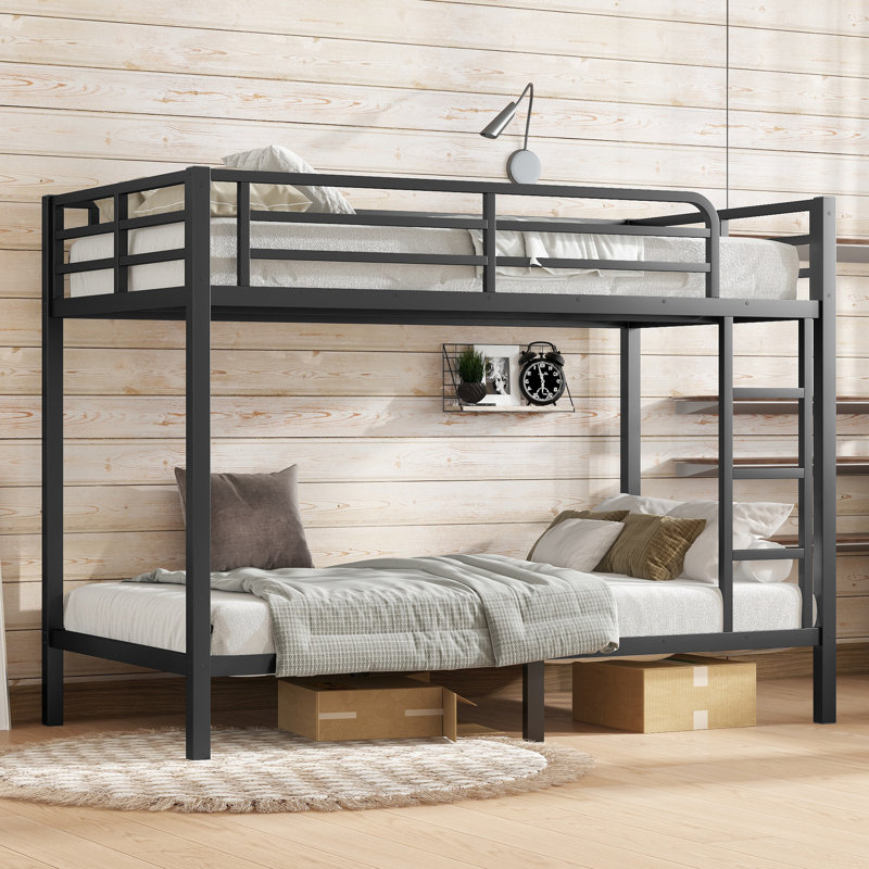 Metal Twin XL Over Twin XL Bunk Bed For Teens And Adults,Space-Saving/Noise Reduced/No Box Spring Needed, Black, Black