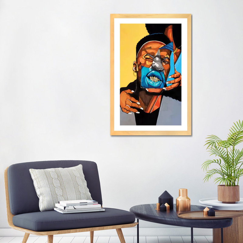 Dents dorées - impression d'art graphique, Blanc, Toile avec cadre en bois beige, H 24 po x l 32 po x P 1 po