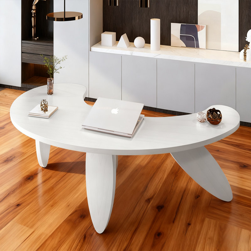 Bureau blanc en bois massif Free Form, H 29,53 po x l 86,61 po x P 43,31 po, Blanc