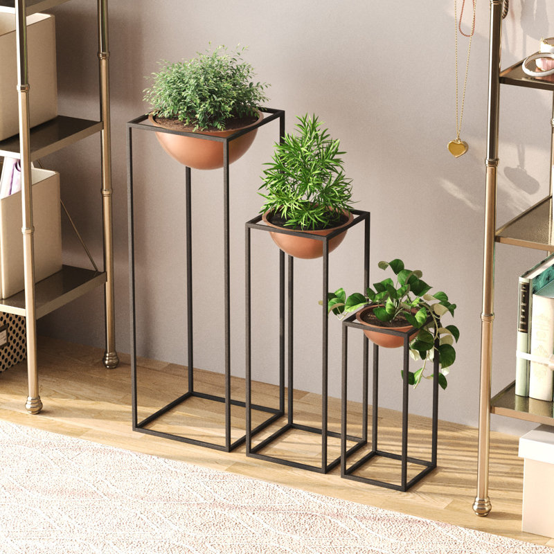 Ensemble de 3 pots décoratifs élégants en métal | Noir et cuivre | Dimensions: 10,6 x 31,5 po (grand), 8,7 x 23,6 po (moyen), 6,7 x 15,7 po (petit) | 100% métal durable | Parfait pour la décoration intérieure et extérieure