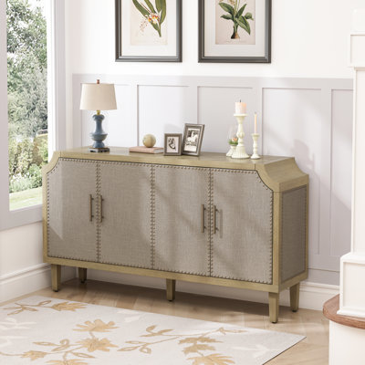 Armoire 59,84 "style industriel rétro à 4 portes Rivet, portes décorées en lin, pour chambre à coucher, salon, bureau, armoire de chambre facile à assembler, armoire de salon, armoire rétro
