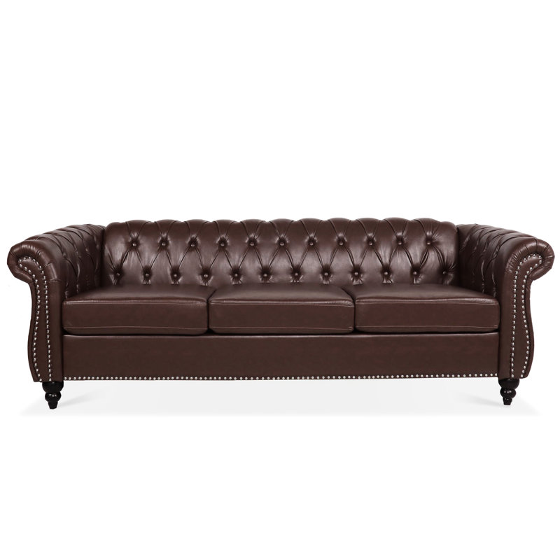 82.43" Dark Brown , Three Seater, With A And Long-Lasting Construction Rolled Arm 82.43", Seater Wearable Fabric, Dark Brown