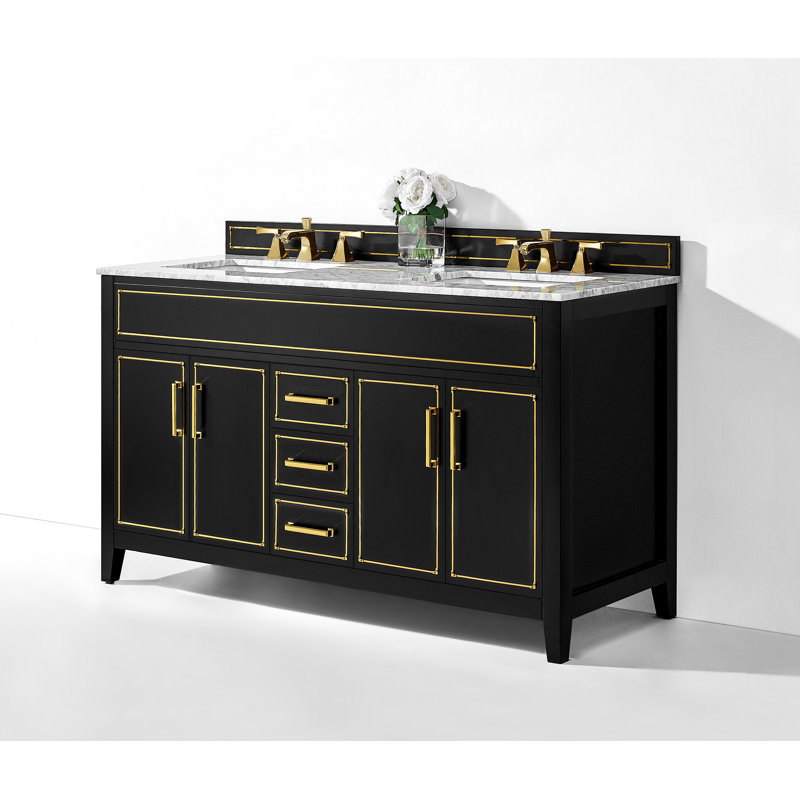 Aspen 60'' W Double Vanity, Black Onyx, Gold