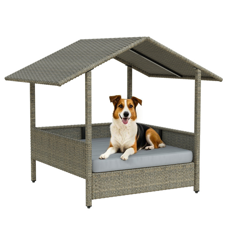Niche pour chien en rotin, Gris