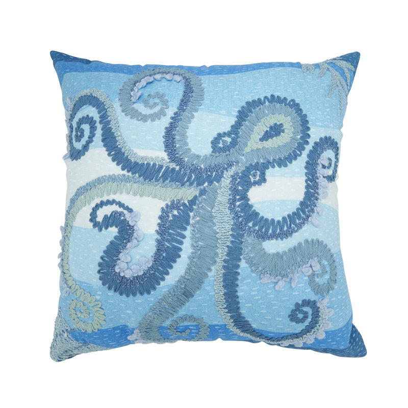 Outdoor Embroidered Octopus Pillow, Polyester