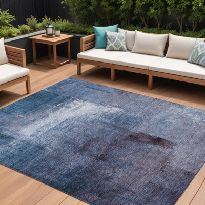 Tapis intérieur lavable abstrait bleu marine et bleu ciel HomeRoots 8 pi x 10 pi