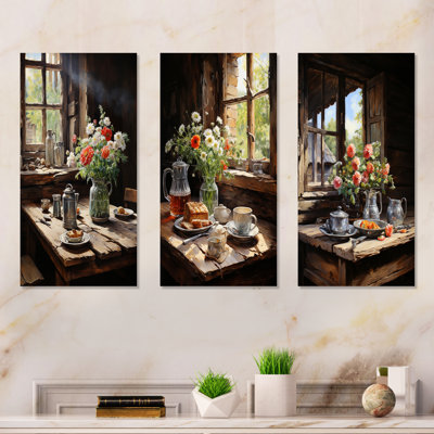 «Rustic Morning» - ensemble de 3 impressions de petit-déjeuner en métal
