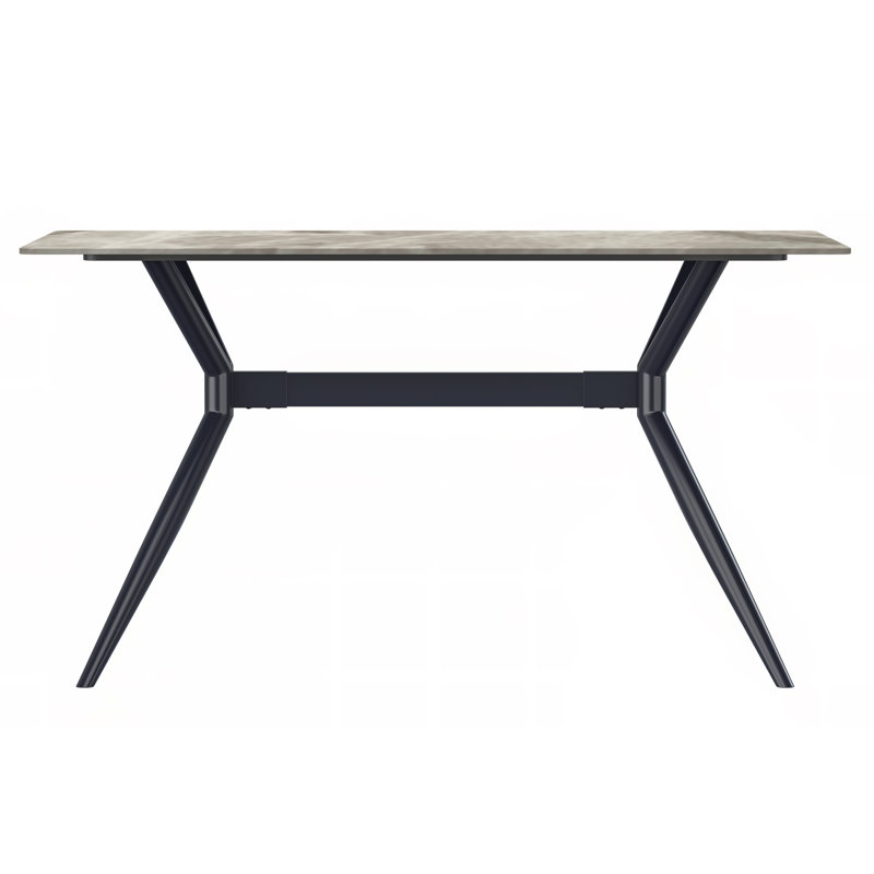 Deep Grey Glass Top Dining Table with Black Steel Base