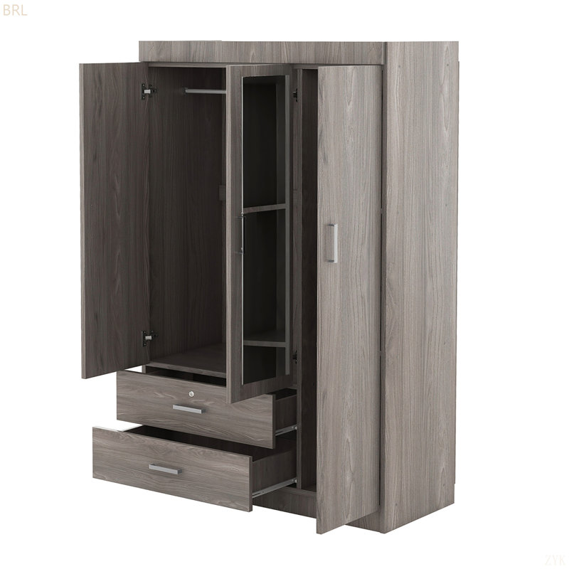 Armoire à miroir 3 portes avec tablettes, Gris